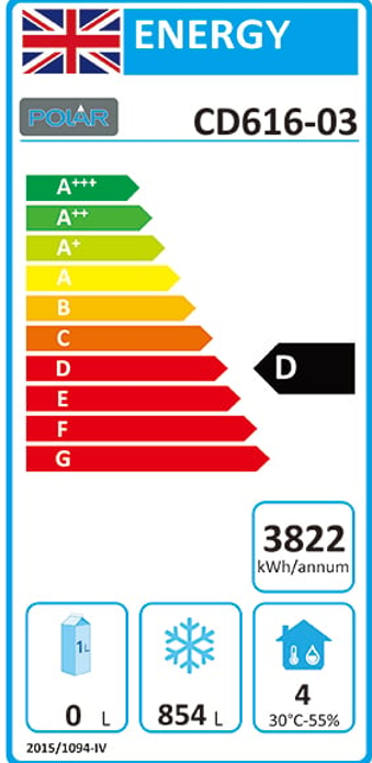 G-Series CD616 Medium Duty 1200 Ltr Upright Double Door White Freezer Energy Rating