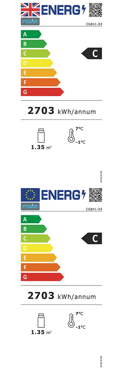 G-Series CG841 915mm Wide Curved Front Mobile Serve Over Counter Display Fridge Energy Rating