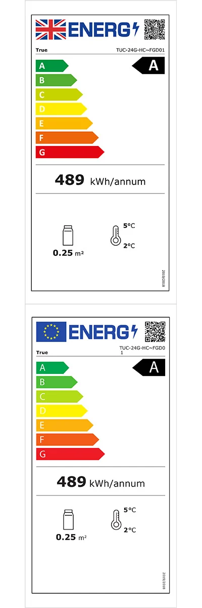 TUC-24G-HC-FGD01 158 Ltr Undercounter Single Glass Door Hydrocarbon Display Fridge Energy Rating