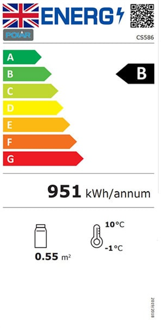 G-Series CS586 300 Ltr Upright Single Glass Door White Slimline Back Bar Bottle Cooler Energy Rating