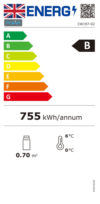 G-Series CW197 600 Ltr Upright Single Glass Door Stainless Steel Display Fridge Energy Rating