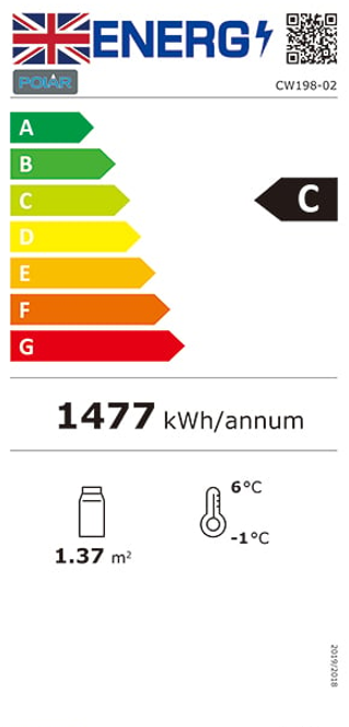 G-Series CW198 1200 Ltr Upright Double Hinged Glass Door Stainless Steel Display Fridge Energy Rating