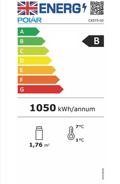 C-Series CX575 235 Ltr Freestanding Energy Efficient Self Serve Refrigerated White Patisserie Display Fridge Energy Rating