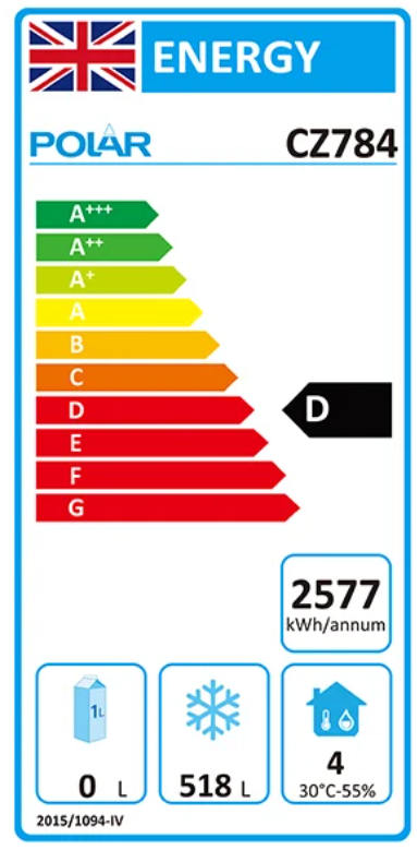 C-Series CZ784 Medium Duty 744 Ltr Upright Double Door Stainless Steel Freezer Energy Rating