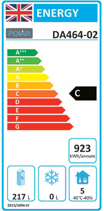 U-Series DA464 262 Ltr 4 Door Stainless Steel Refrigerated Chef Base Energy Rating