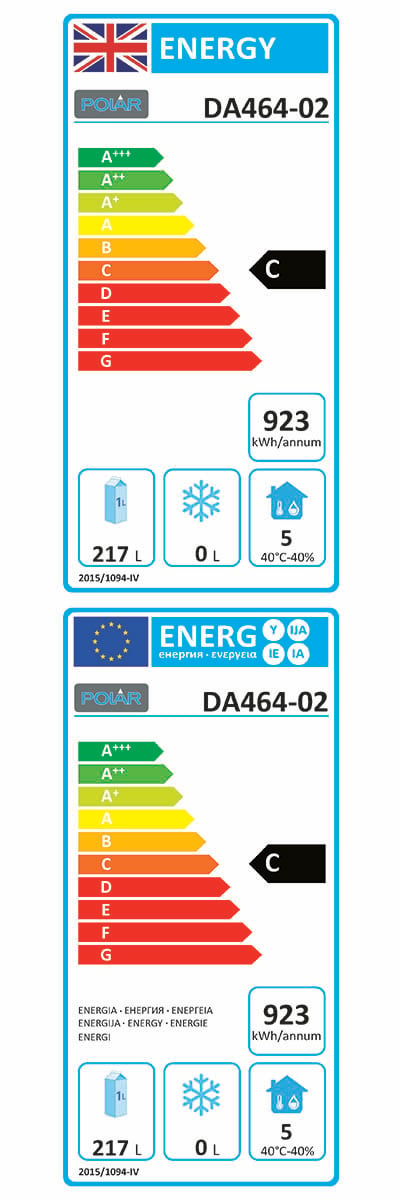 U-Series DA464 262 Ltr 4 Door Stainless Steel Refrigerated Chef Base Energy Rating