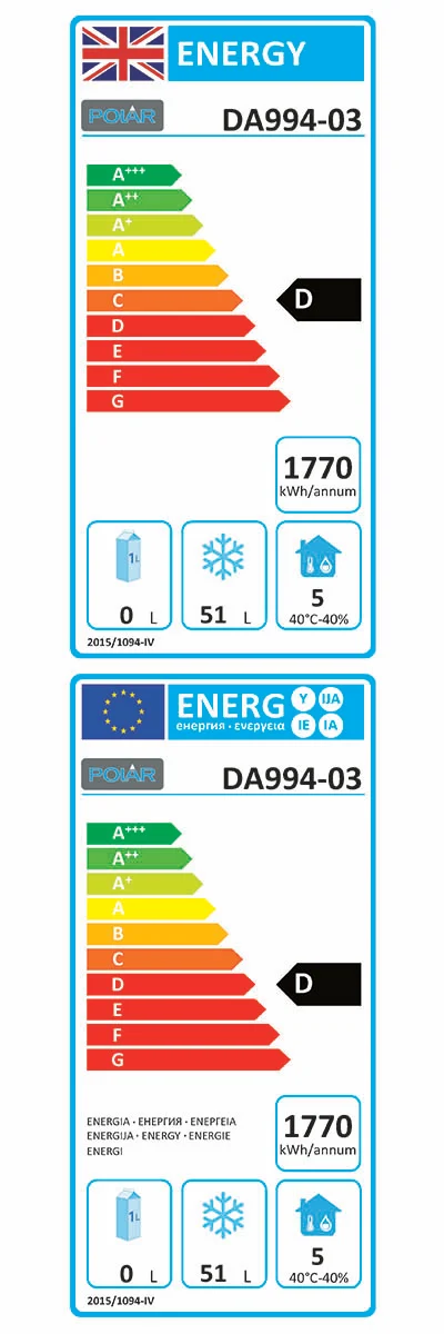 U-Series DA994 2 x 1/1GN Stainless Steel Dual Temperature Fridge / Freezer Drawers Energy Rating