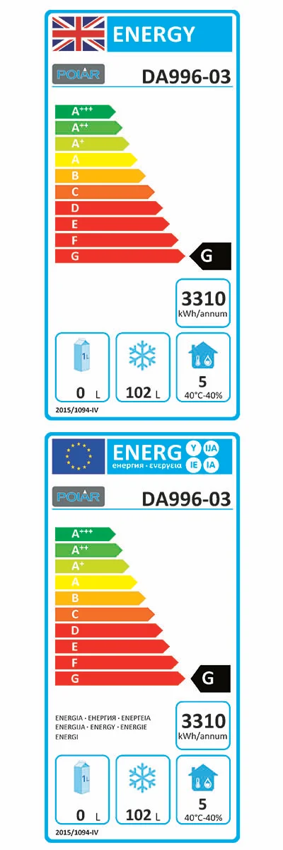 U-Series DA996 4 x 1/1GN Stainless Steel Dual Temperature Fridge / Freezer Drawers Energy Rating