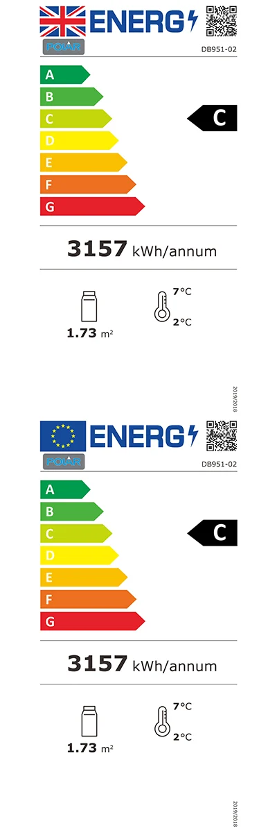 U-Series DB951 1200mm Wide Flat Glass Patisserie Serve Over Counter Display Fridge Energy Rating