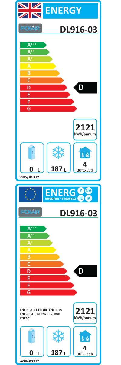 U-Series DL916 282 Ltr 2 Door Stainless Steel Freezer Prep Counter With Upstand Energy Rating
