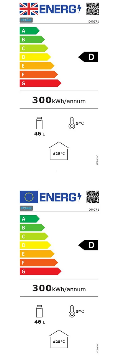 C-Series DM071 46 Ltr Countertop Single Glass Door White Display Fridge Energy Rating