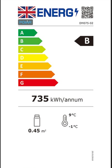 G-Series DM075 218 Ltr Upright Single Glass Door White Display Fridge With Canopy Energy Rating