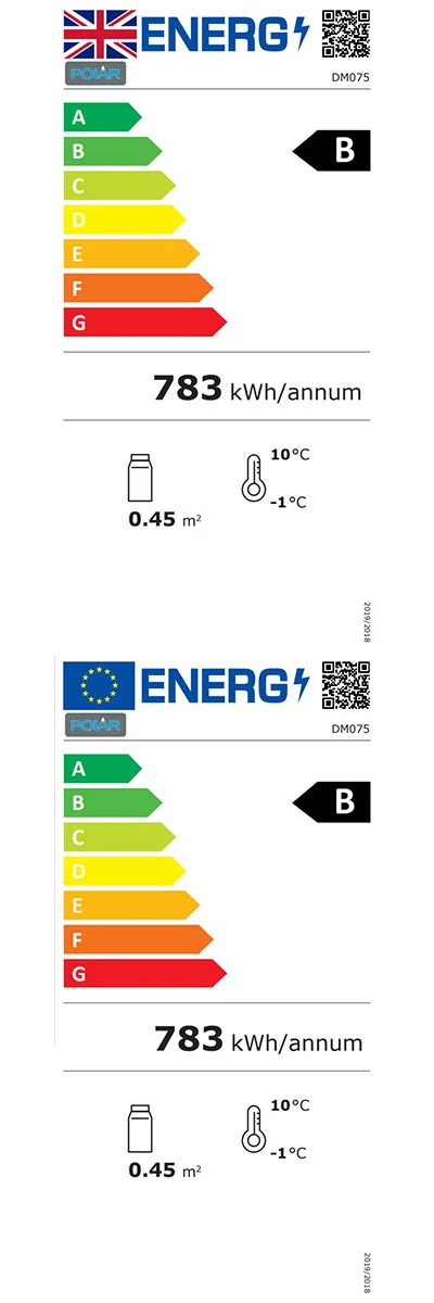 G-Series DM075 218 Ltr Upright Single Glass Door White Display Fridge With Canopy Energy Rating