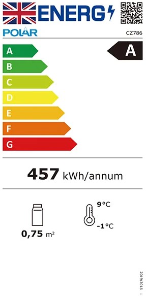 C-Series CZ786 400 Ltr Upright Single Glass Door White Display Fridge Energy Rating