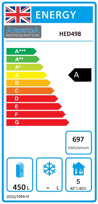 HED498 560 Ltr 4 Door Stainless Steel Refrigerated Prep Counter Energy Rating