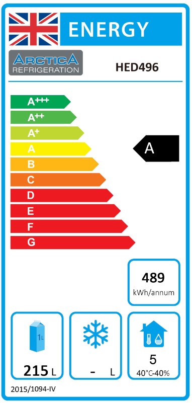 HED496 Medium Duty 280 Ltr 2 Door Stainless Steel Refrigerated Prep Counter Energy Rating