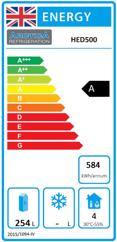 HED500 Medium Duty 380 Ltr 3 Door Stainless Steel Refrigerated Prep Counter Energy Rating