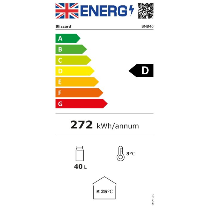 BMB40 40 Ltr Black Silent Glass Door Hotel Minibar Fridge Energy Rating