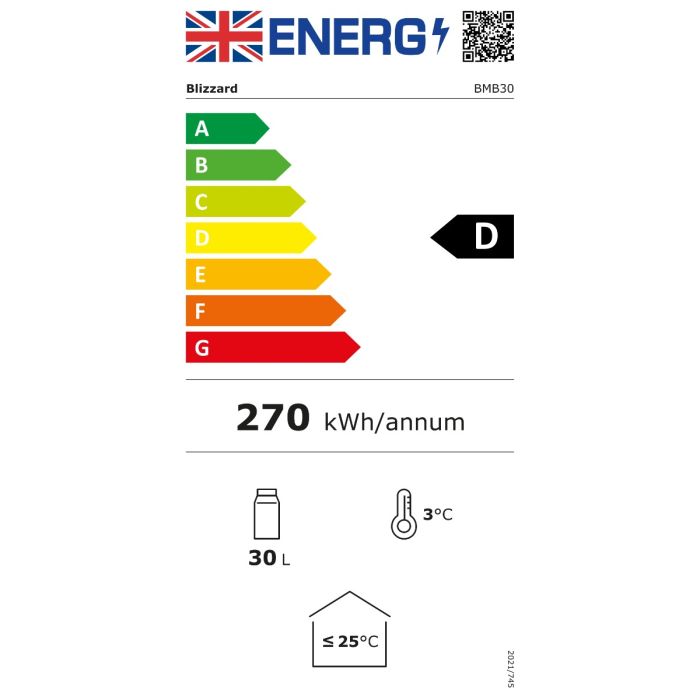 BMB30 30 Ltr Black Silent Solid Door Hotel Minibar Fridge Energy Rating