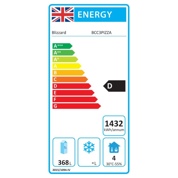 BCC3PIZZA 368 Ltr 3 Door Stainless Steel Refrigerated Pizza / Saladette Prep Counter Energy Rating