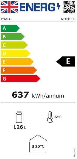 NT1BH-HC 126 Ltr Undercounter Single Glass Door Black Back Bar Bottle Cooler Energy Rating