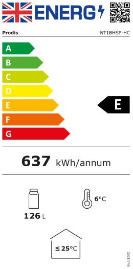 NT1BHSP-HC 126 Ltr Undercounter Single Glass Door Left Hand Hinged Black Back Bar Bottle Cooler Energy Rating