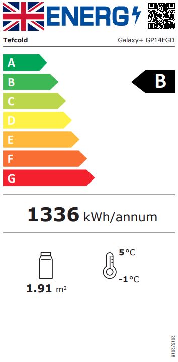 GALAXY+ GP14FGD 1330mm Wide Black Multideck Display Fridge With Double Glazed Doors Energy Rating