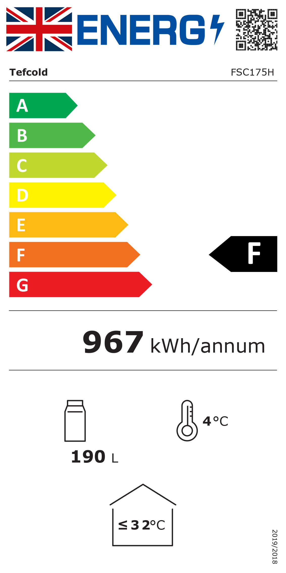 FSC175H BLACK 182 Ltr Upright Single Glass Door Black Simline Display Fridge With Canopy Energy Rating