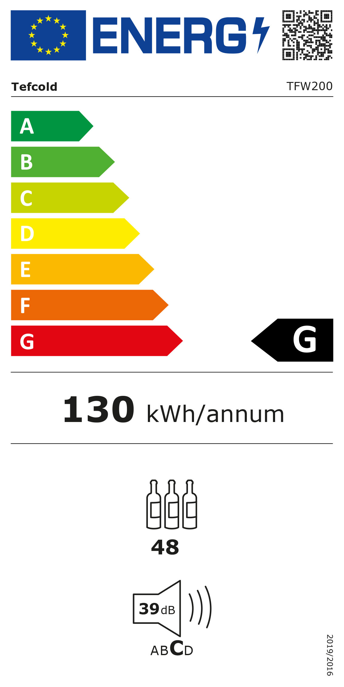 TFW200F 155 Ltr Countertop Single Glass Door Black Single Zone Wine Cooler Energy Rating