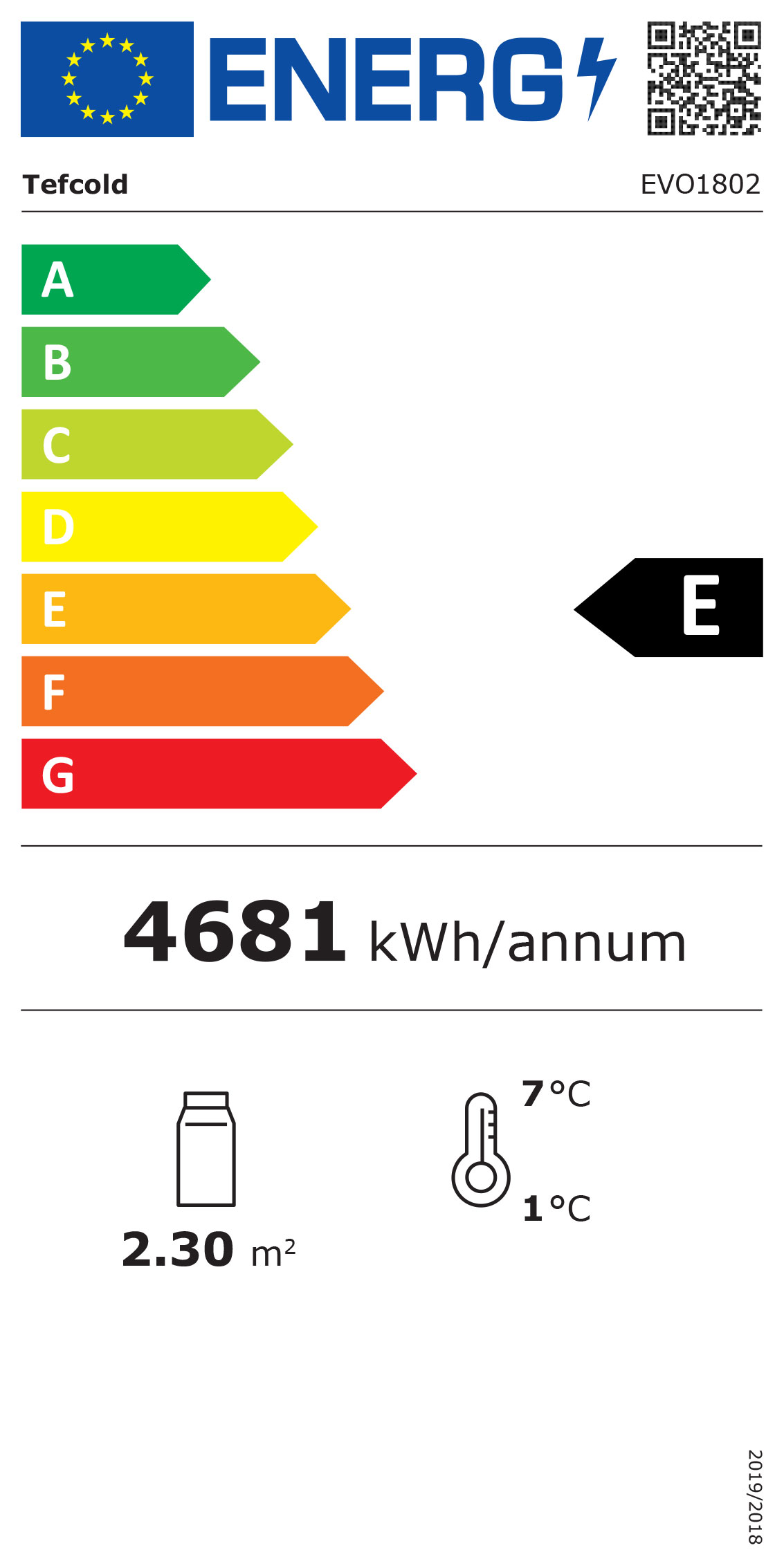 EVOK1802 1800mm Wide Flat Glass Stainless Steel Patisserie & Deli Display Fridge Energy Rating