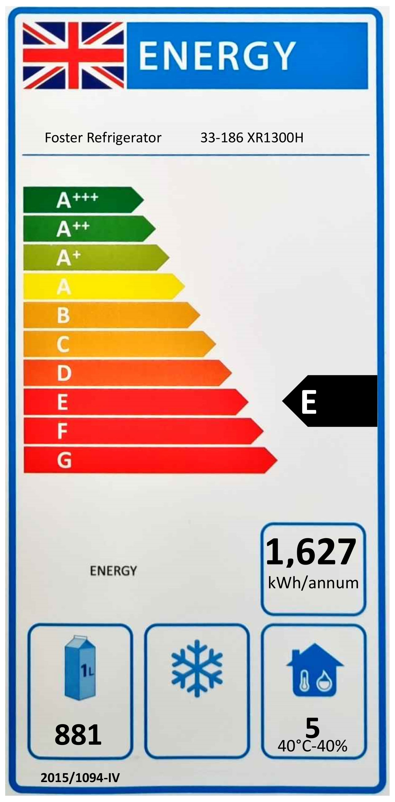 Xtra XR1300H Medium Duty 1300 Ltr Upright Double Door Stainless Steel Fridge Energy Rating