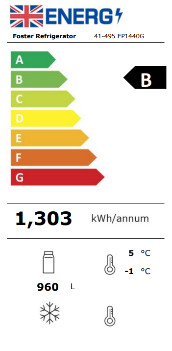 G3 EP1440G 1350 Ltr Upright Double Hinged Glass Door Stainless Steel Display Fridge Energy Rating