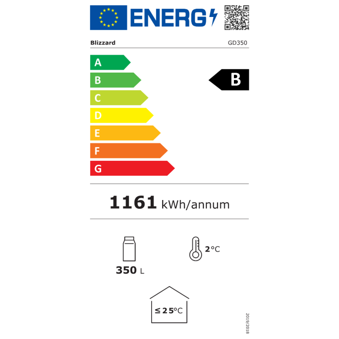 GD350 350 Ltr Upright Single Glass Door Black Display Fridge With Canopy Energy Rating