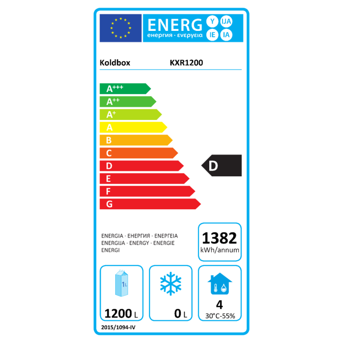 KXR1200 Medium Duty 1200 Ltr Upright Double Door Stainless Steel Fridge Energy Rating