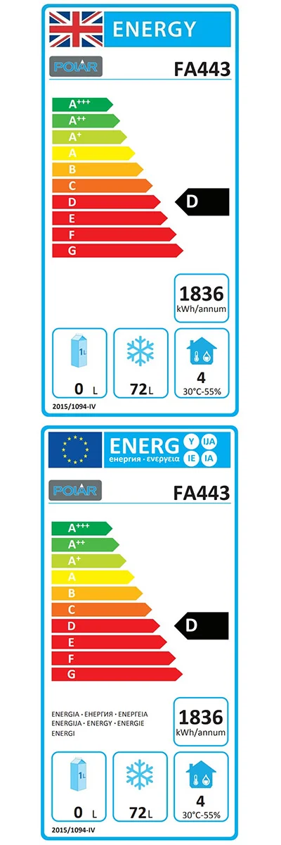 G-Series FA443 88 Ltr 1/1GN Single Door Stainless Steel Freezer Prep Counter Energy Rating