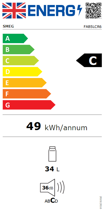 50s Style FAB5LCR6 40 Ltr Cream Solid LH Hinge Door Hotel Minibar Fridge Energy Rating