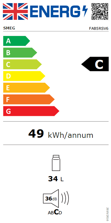 50s Style FAB5RSV6 40 Ltr Silver Solid RH Hinge Door Hotel Minibar Fridge Energy Rating