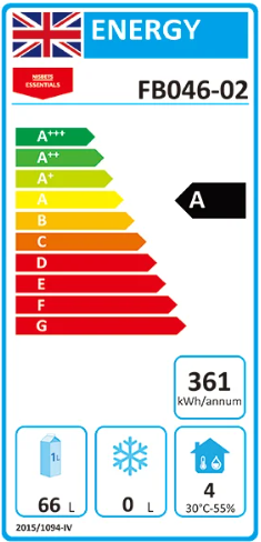 FB046 150 Ltr Undercounter Single Door Black Fridge Energy Rating