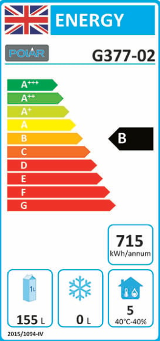 U-Series G377 228 Ltr 2 Door Stainless Steel Slimline Refrigerated Prep Counter Energy Rating
