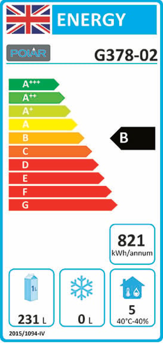 U-Series G378 339 Ltr 3 Door Stainless Steel Slimline Refrigerated Prep Counter Energy Rating