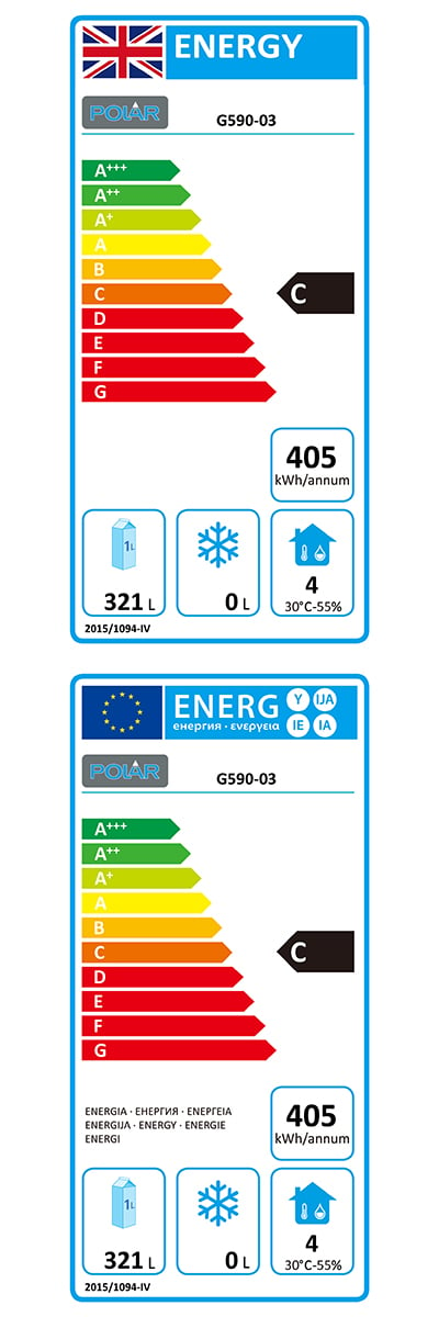 G-Series G590 Medium Duty 440 Ltr Upright Single Door Stainless Steel Fridge Energy Rating