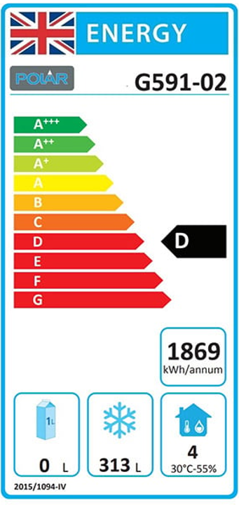G-Series G591 Medium Duty 440 Ltr Upright Single Door Stainless Steel Freezer Energy Rating