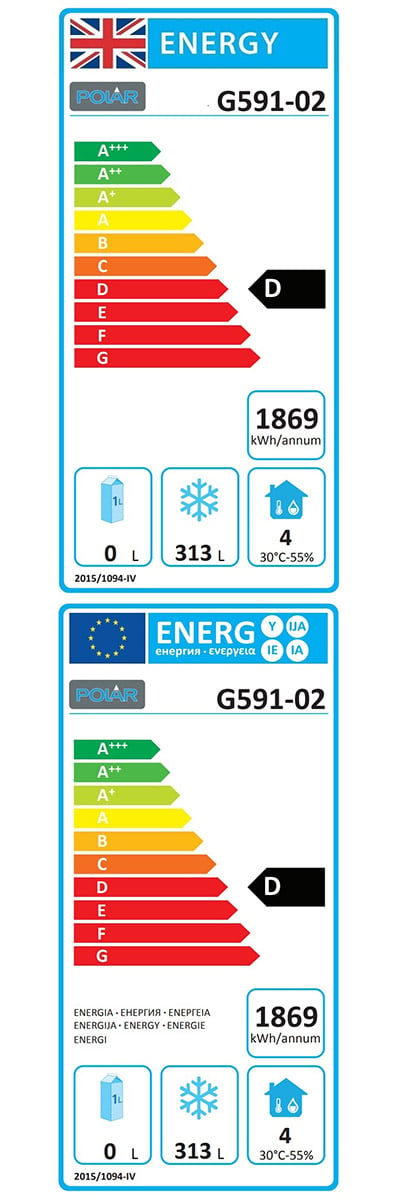 G-Series G591 Medium Duty 440 Ltr Upright Single Door Stainless Steel Freezer Energy Rating