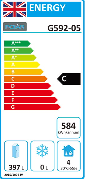 G-Series G592 Medium Duty 600 Ltr Upright Single Door Stainless Steel Fridge Energy Rating