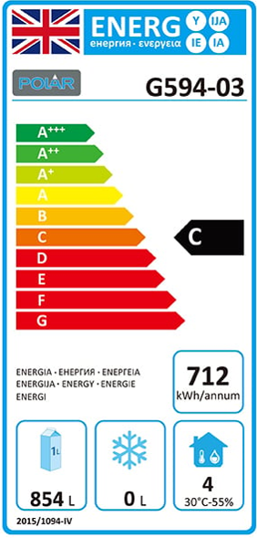 G-Series G594 Medium Duty 1200 Ltr Upright Double Door Stainless Steel Fridge Energy Rating