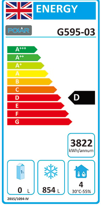 G-Series G595 Medium Duty 1200 Ltr Upright Double Door Stainless Steel Freezer Energy Rating