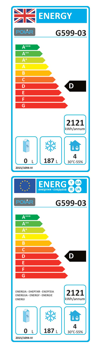 U-Series G599 282 Ltr 2 Door Stainless Steel Freezer Prep Counter Energy Rating