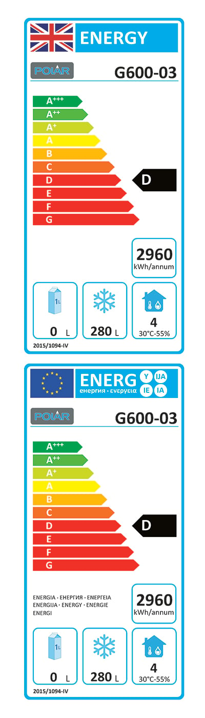 U-Series G600 417 Ltr 3 Door Stainless Steel Freezer Prep Counter Energy Rating
