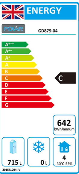G-Series GD879 Medium Duty 960 Ltr Upright Double Door Stainless Steel Fridge Energy Rating
