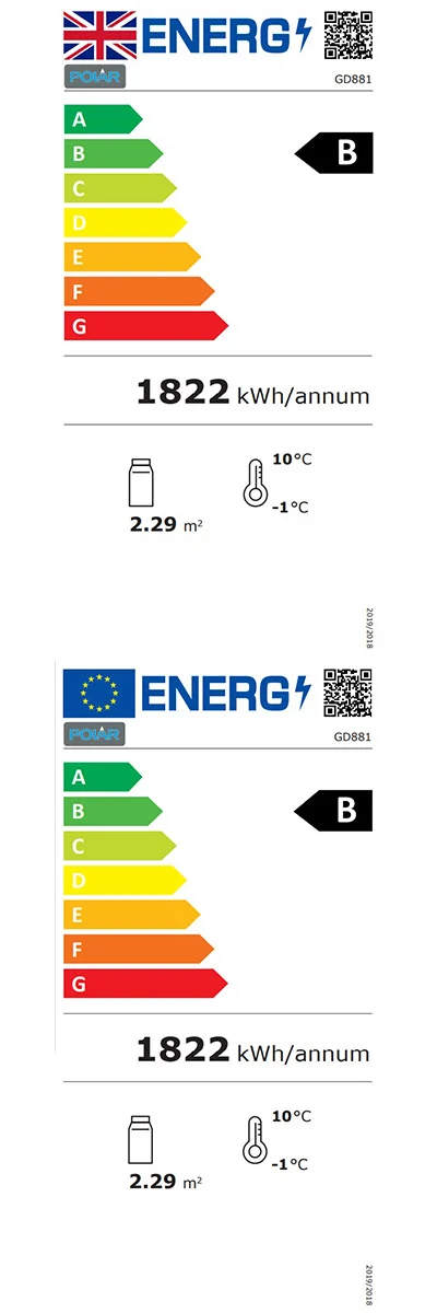 G-Series GD881 400 Ltr Freestanding Self Serve Refrigerated Cake Display Fridge Energy Rating